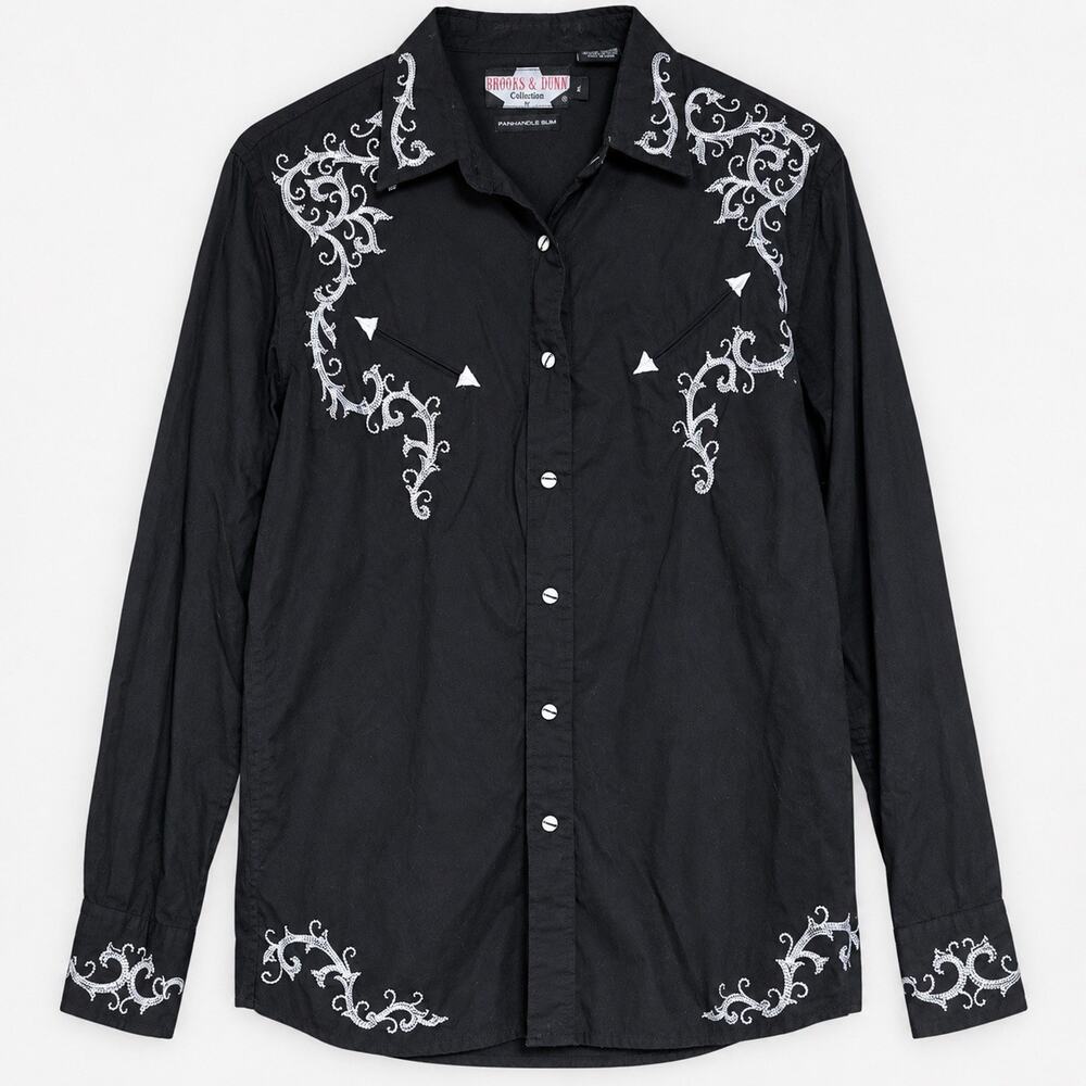 Brooks Dunn Black Panhandle Slim Embroidered Western Snap Shirt WOMENS LARGE